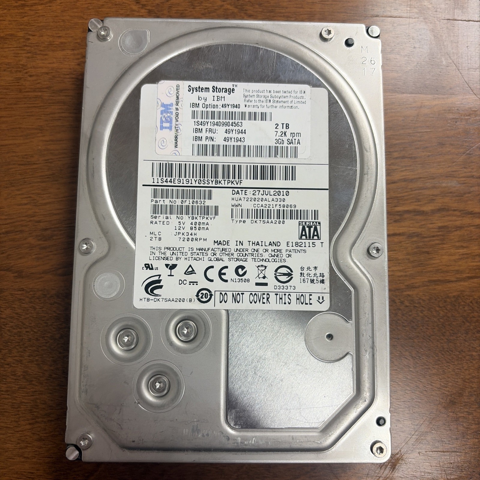 IBM Hitachi 2TB SATA II 7200RPM 3.5" Enterprise Hard Drive HDD HUA722020ALA330