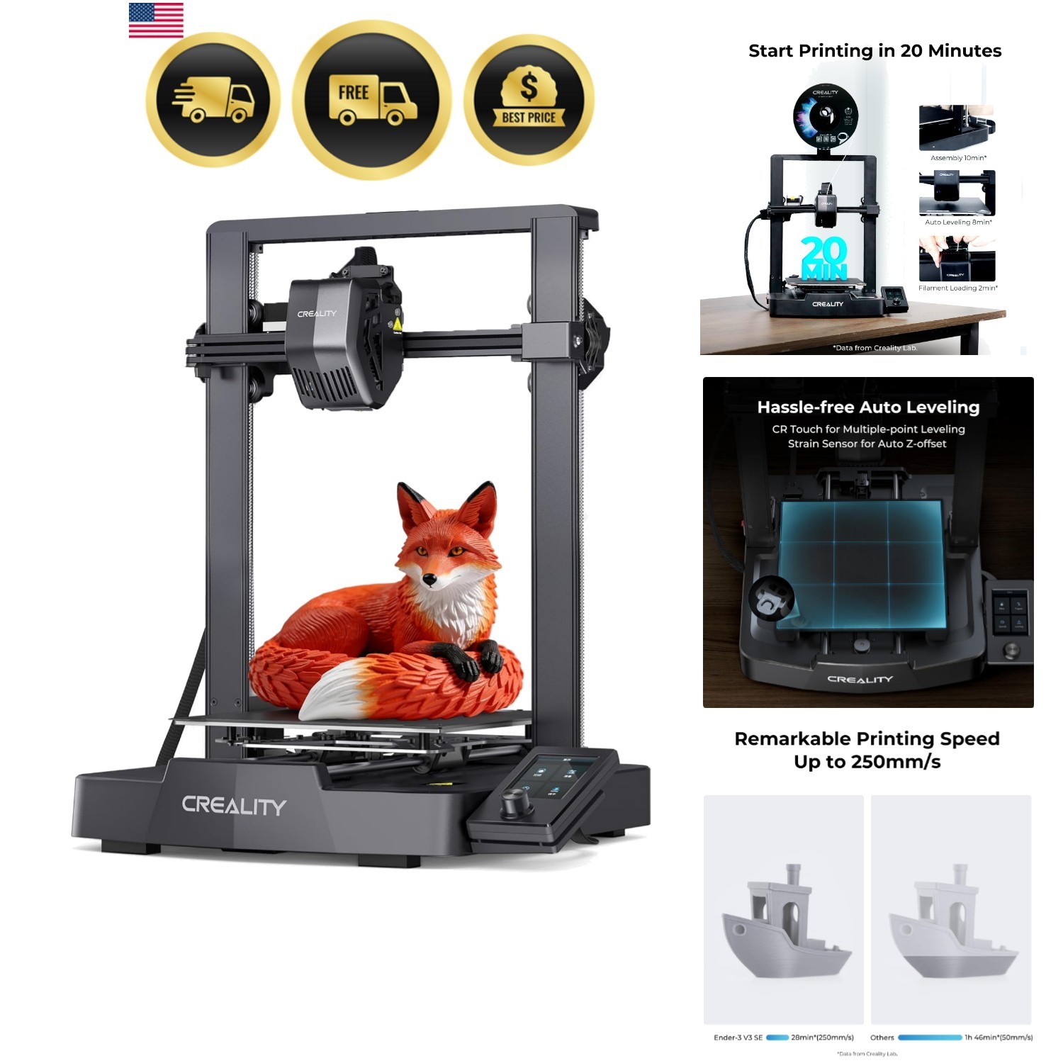 Ender 3 V3 SE 3D Printer, 250mm/s High-Speed Desktop Printer, CR Touch Auto-L...