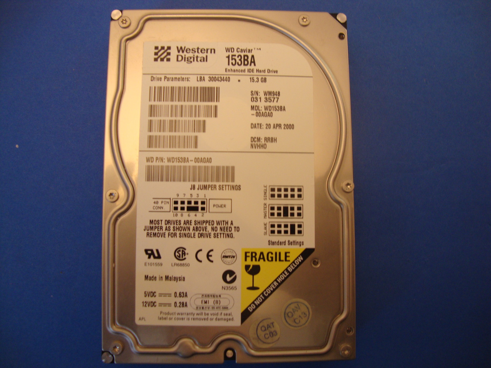 Western Digital WD153BA-00AGA0 3.5" 15GB IDE Hard Drive DCM: RRBH NVHH0 Tested 