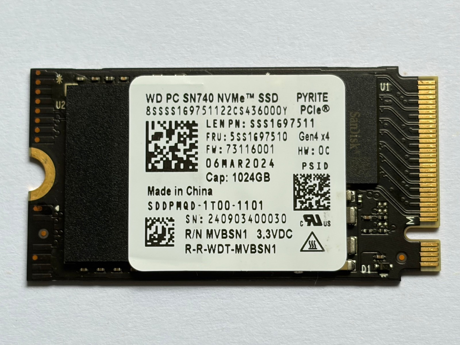 WD PC SN740 SDDQMQD-1T00-1201 1024GB SSD M.2 2242 NVMe PCIe Gen4x4 For HP Laptop