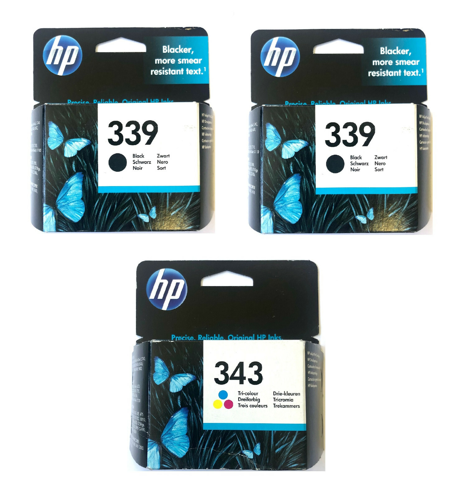 3 Original HP Ink 2 X 339 + 343 Photosmart 2575-2710 8050-8450 C8767EE C8766EE