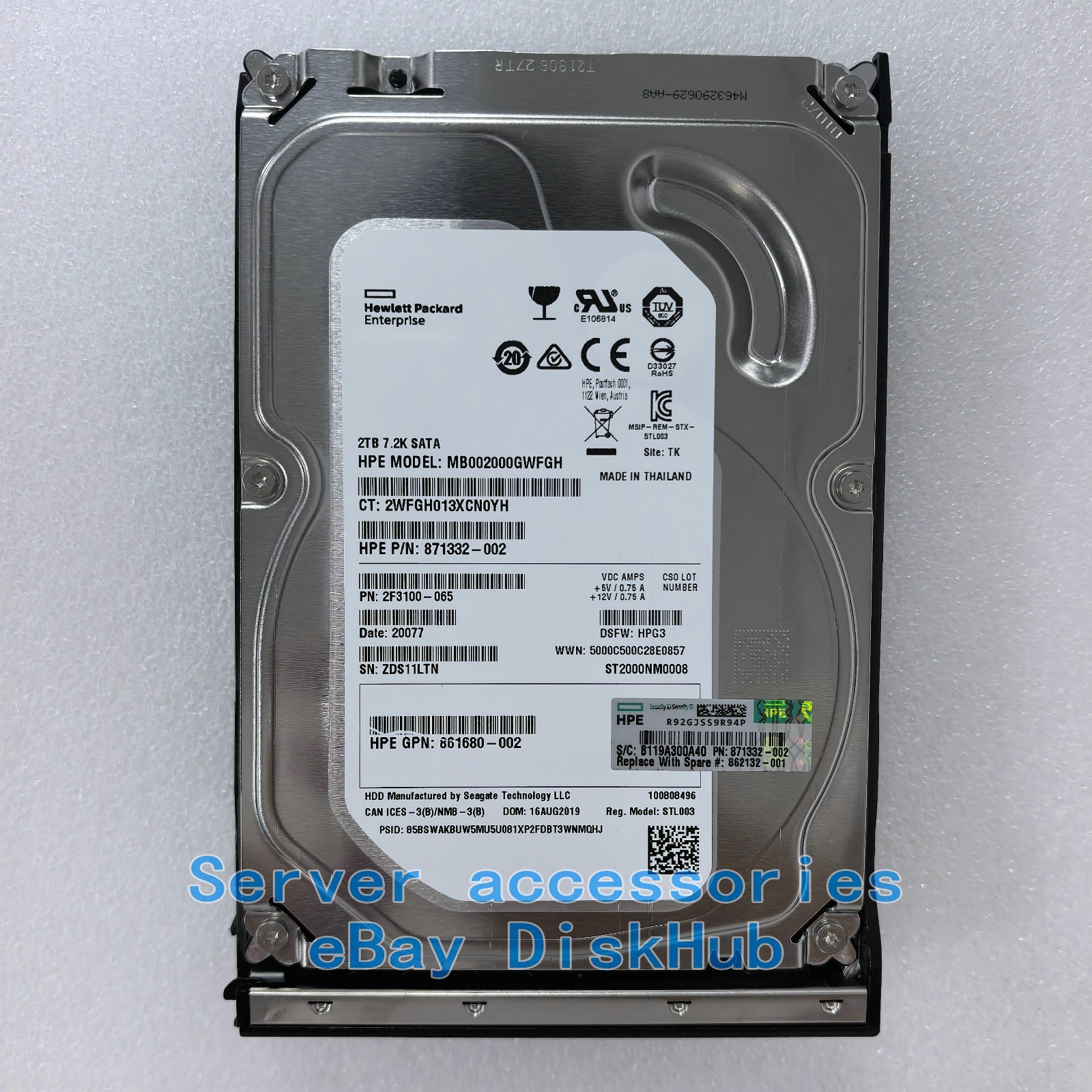 HPE 861681-B21 862132-001 2TB SATA 6Gb/s 3.5" 7.2K SC MDL HDD Server Hard Drive
