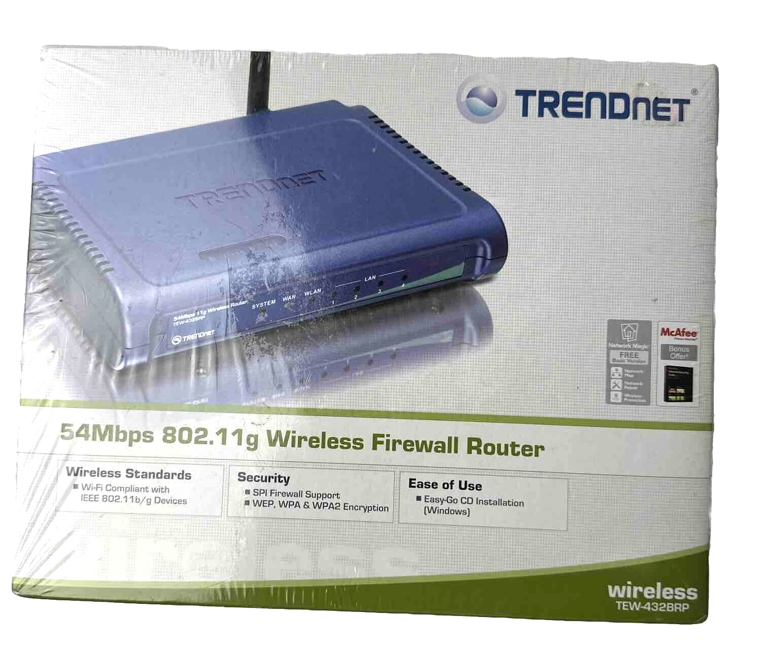 TRENDnet TEW-432BRP 54 Mbps 4-Port 10/100 Wireless G Router New Sealed