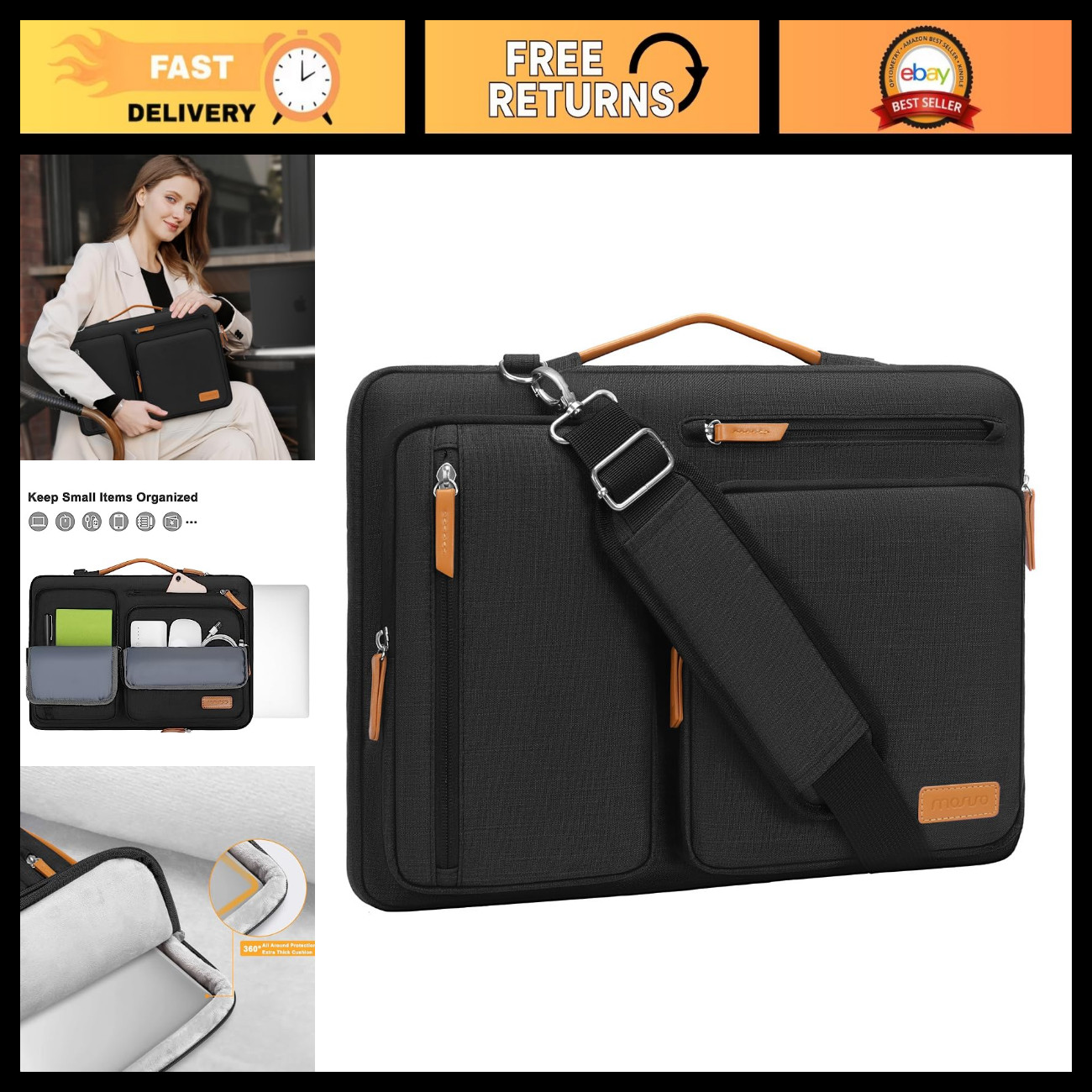 360 Protective Laptop Shoulder Bag for 14" Laptops, Waterproof, Lightweight, Tra