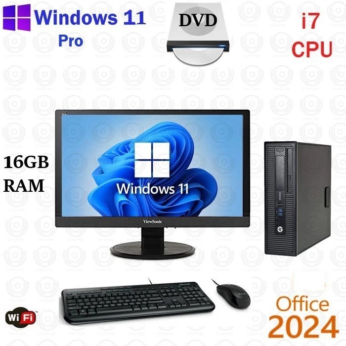 Windows 11 HP i7 500GB SSD 16GB RAM 22" LCD WiFi Desktop Computer PC Office24