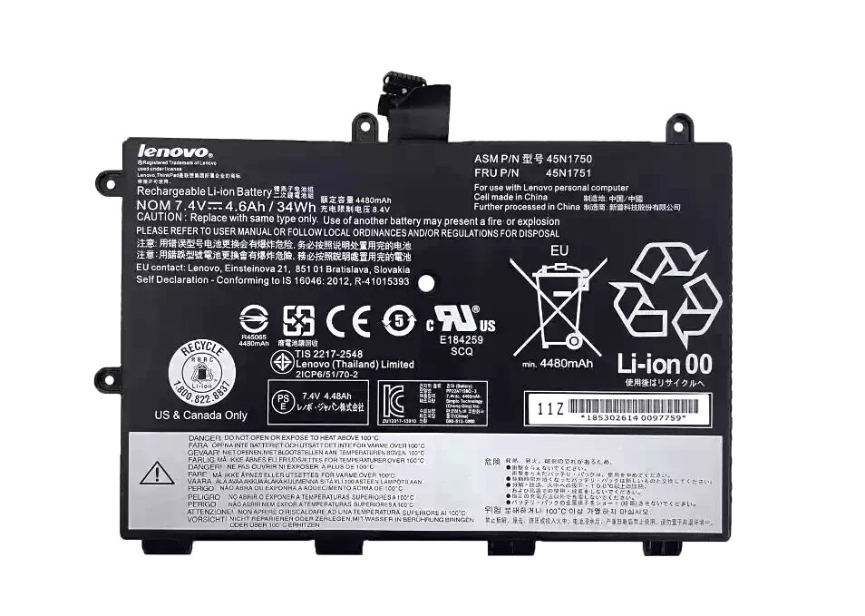 OEM 7.4V 34WH 45N1751 battery For Lenovo ThinkPad Yoga 11e Chromebook US