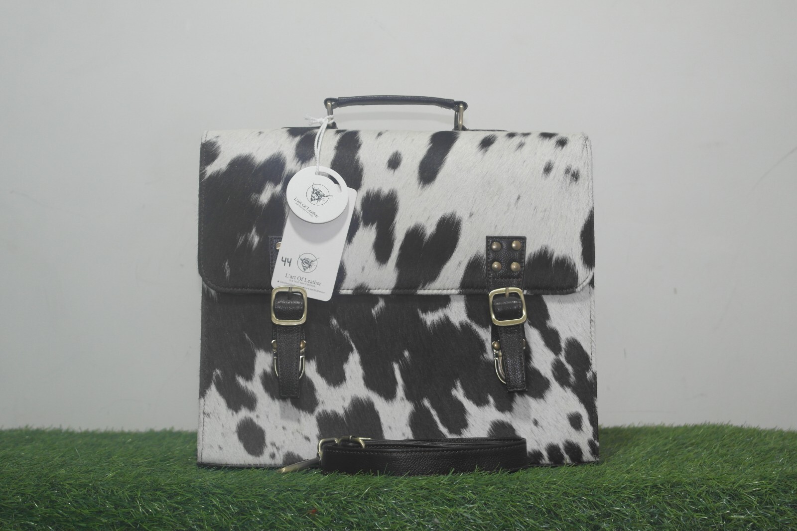 Handcrafted Western Style Hair on Hide Laptop Bag in Genuine Cowhide Leather