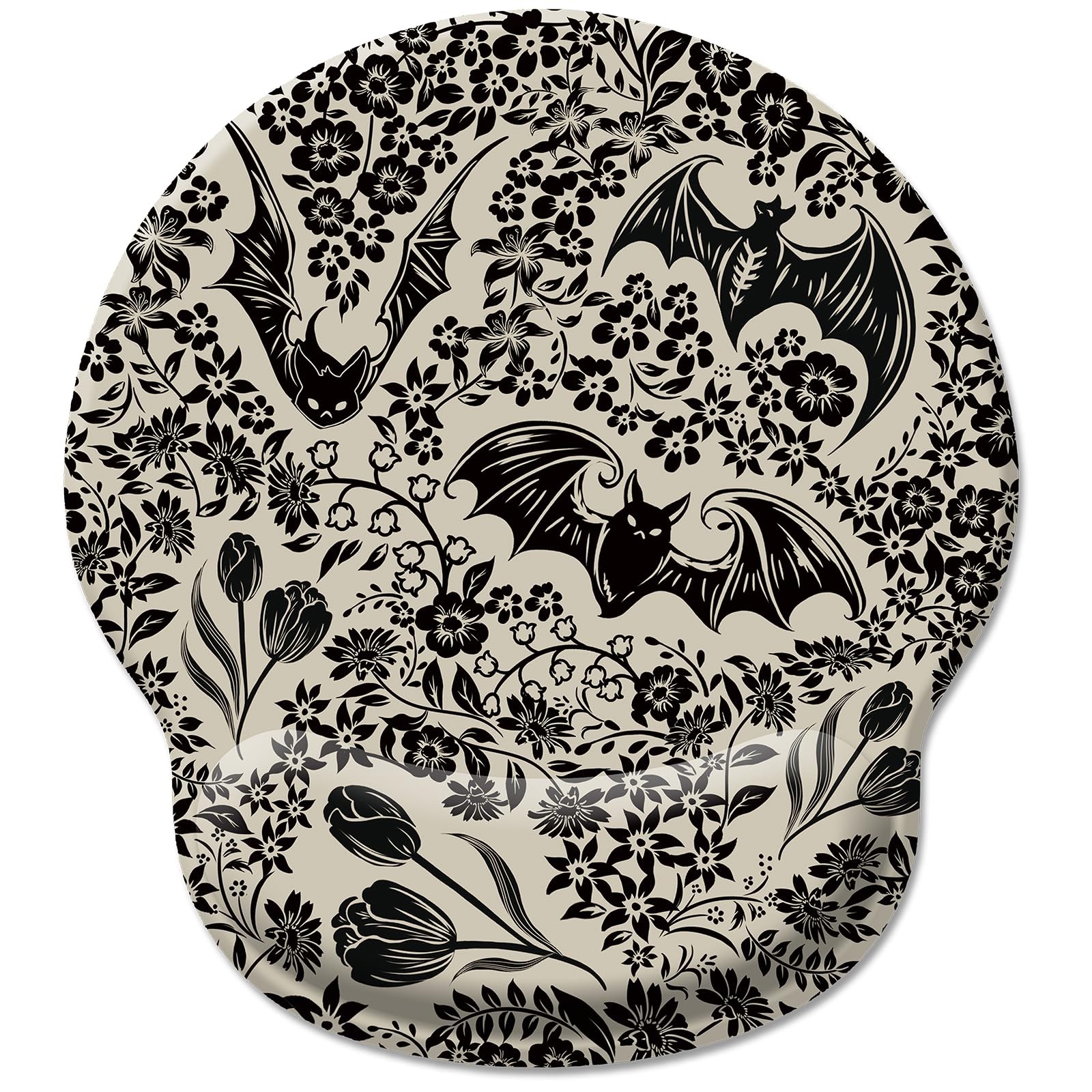 Goth Bat Floral Ergonomic Pad with Wrist Desk Decor