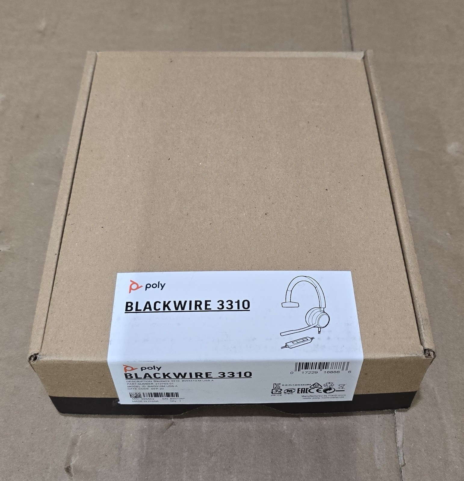Poly Blackwire 3310 On-Ear Corded USB-A Headset Black BW3310-M USB-A