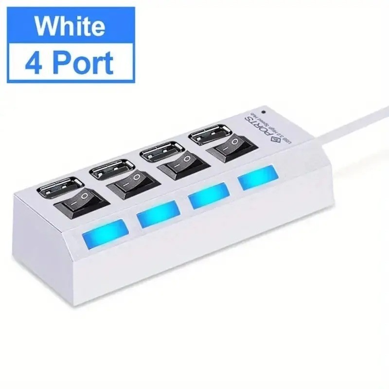 USB Hub 4/7 Port On/Off Switch High Speed Splitter AC Adapter Cable PC Laptop Lo