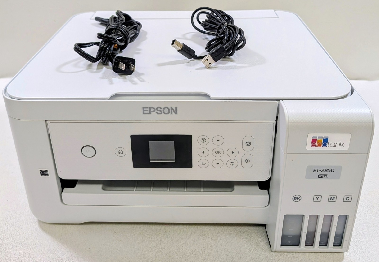Epson EcoTank Wireless Color All-in-One ET-2850 w/ Power Cord, Tested, 2k Pgs. 