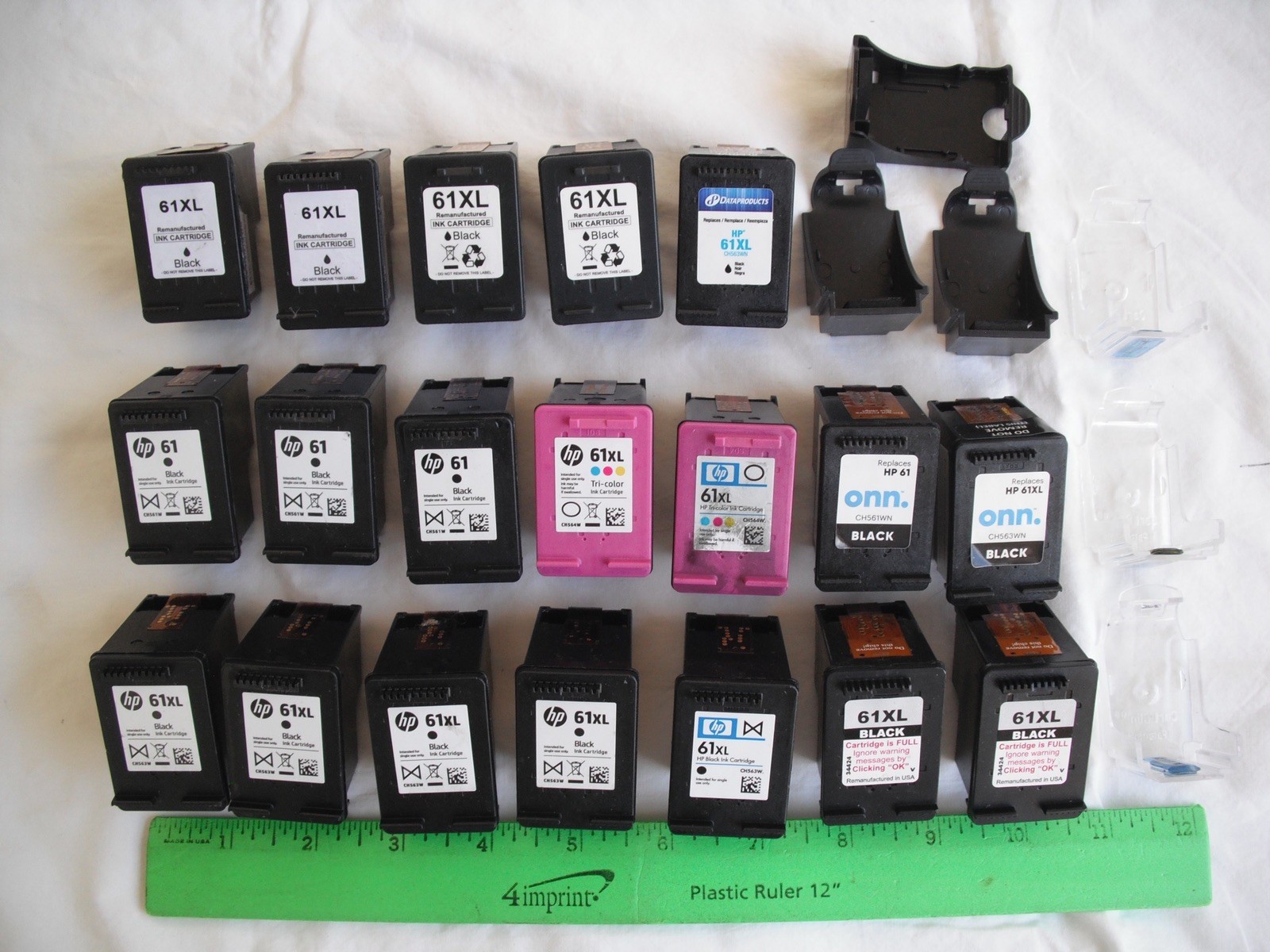 Lot of 19 USED and EMPTY HP 61 61XL Black Inkjet Ink Print Cartridges, +6 Clips