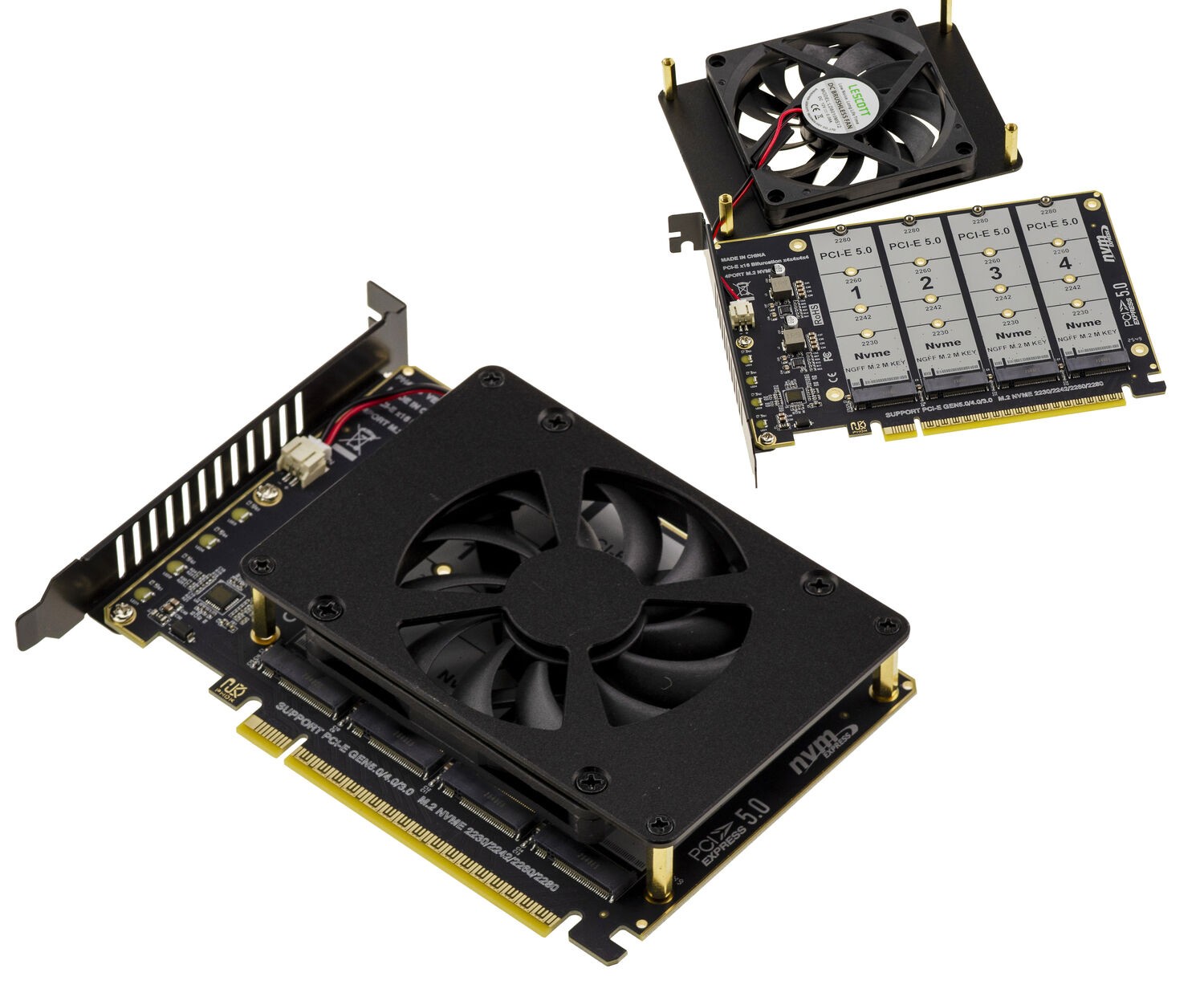 KALEA-INFORMATIQUE PCIe 5.0 x16 to M.2 NVMe M-Key SSD Adapter Card With Cooling