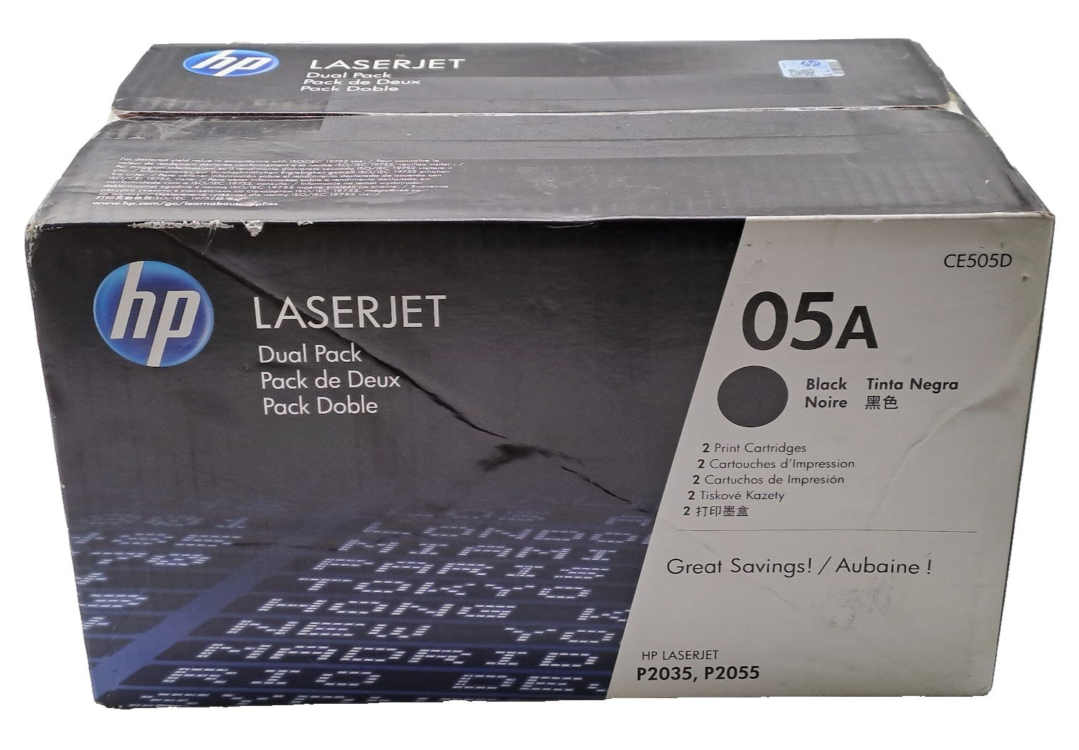 Genuine HP 05A Black Toner Cartridge CE505D LaserJet P2055 P2035 Dual Pack NEW