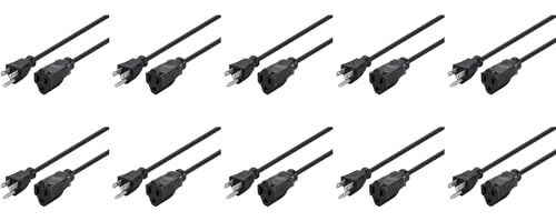 1FT 16 Awg Power Extension Cord Black AC Power NEMA IEC