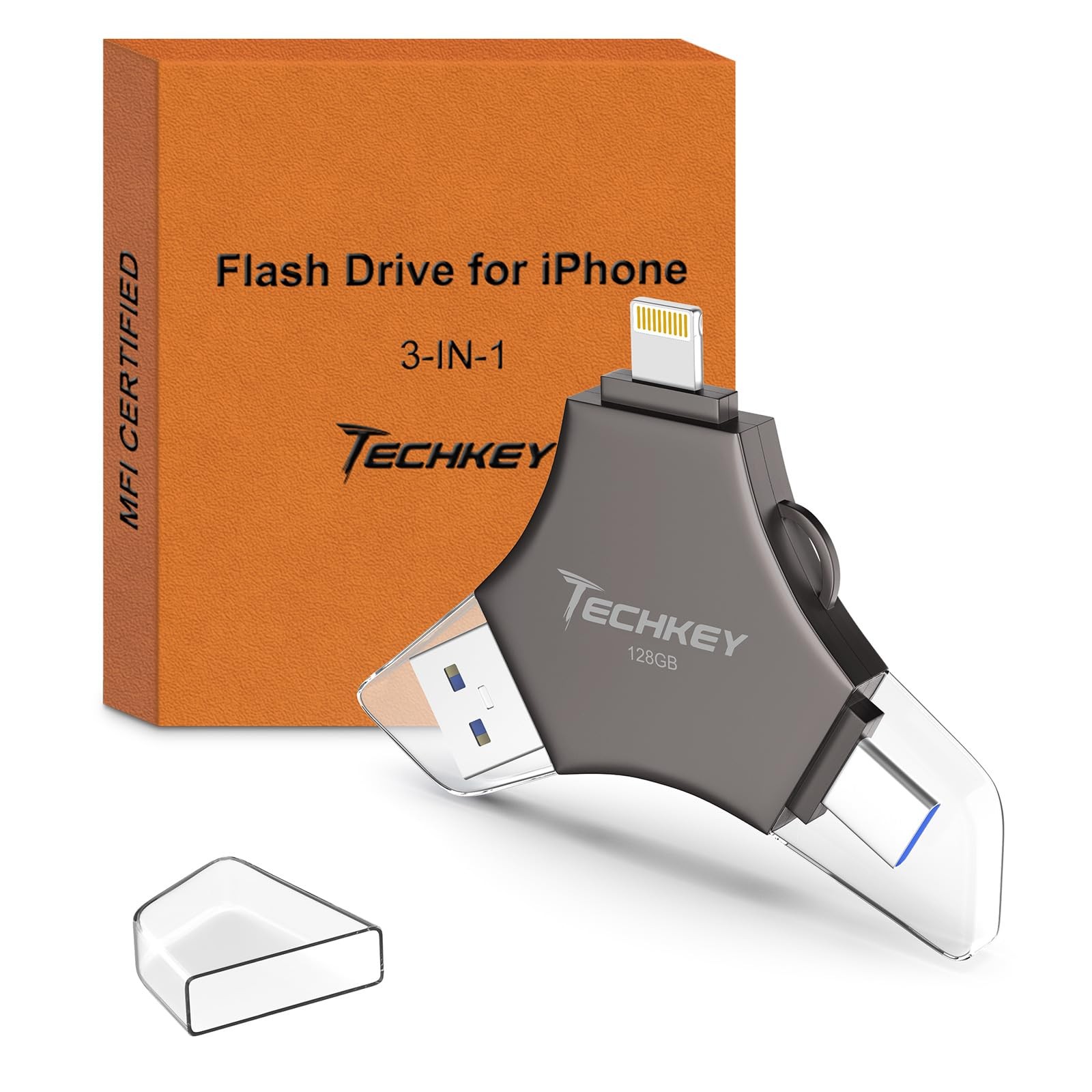 MFi Certified USB 3.0 Flash Drive 128GB for iPhone, 3in1 External Memory Photo