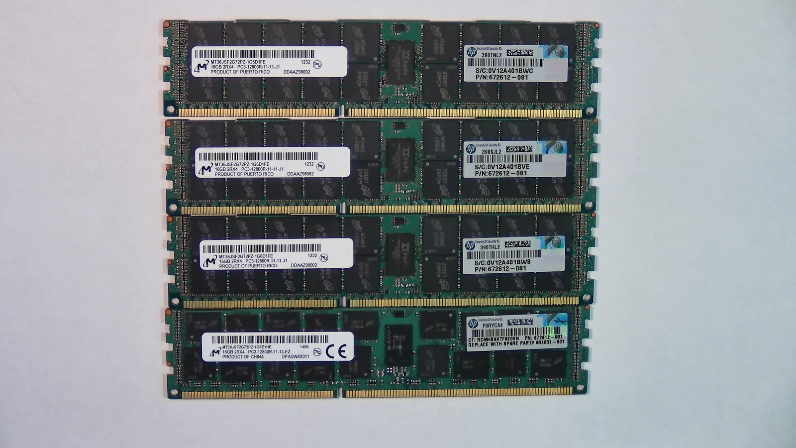 Micron 64GB (4x16GB) 2Rx4 PC3-12800R ECC REG Server Memory MT36JSF2G72PZ-1G6D1