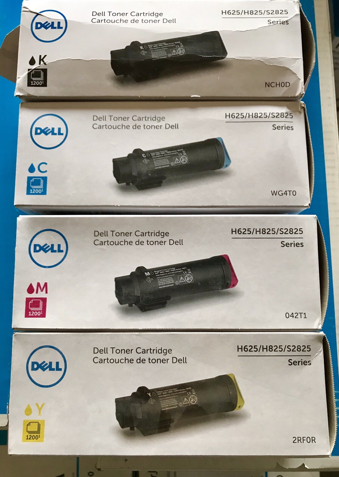 4 x Genuine Toner DELL H625 H825 S2825 / NCH0D WG4T0 042T1 2RF0R Cartridge Set