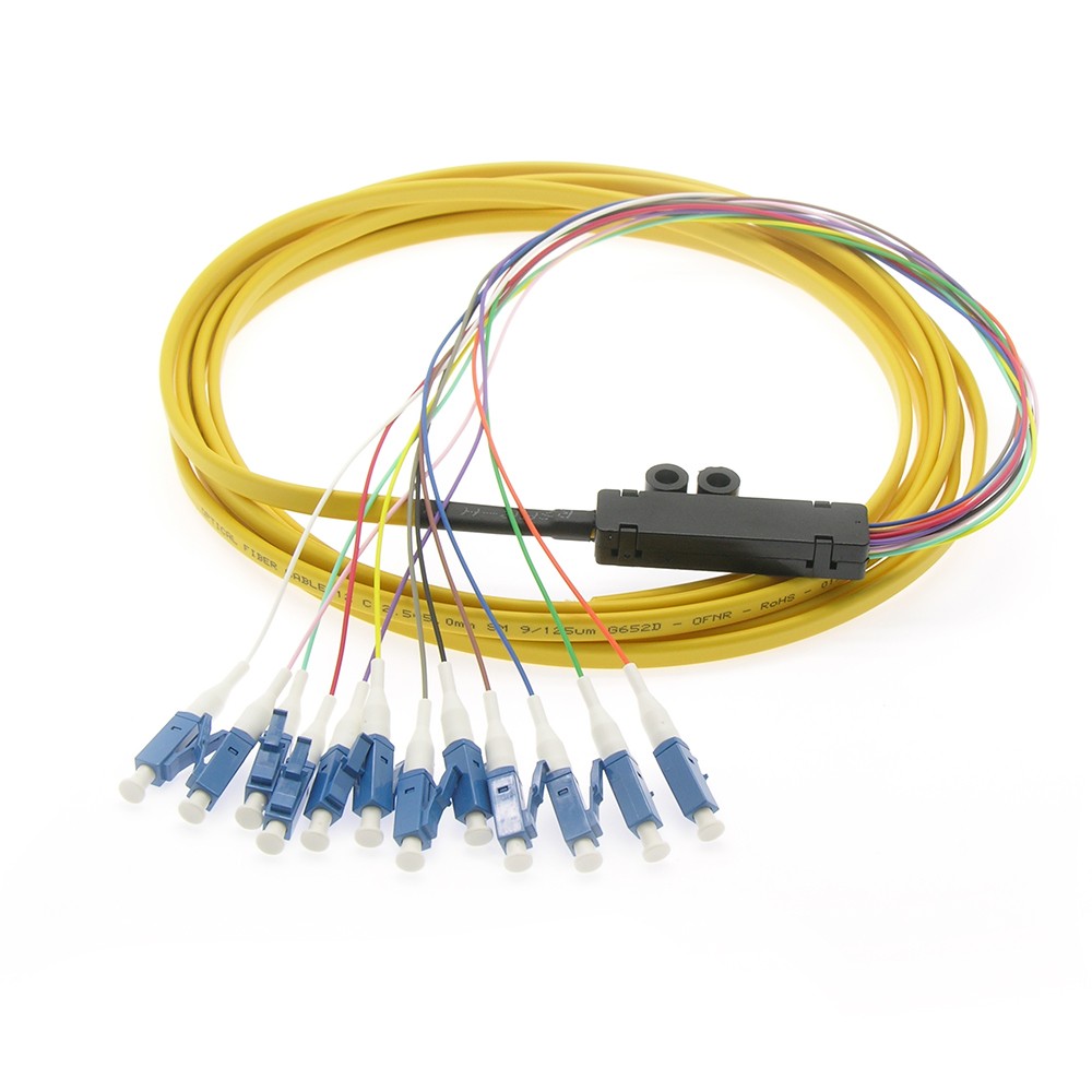 10 Pack of 3m 12-Fiber LC/UPC Singlemode Flat Ribbon Pigtail Yellow