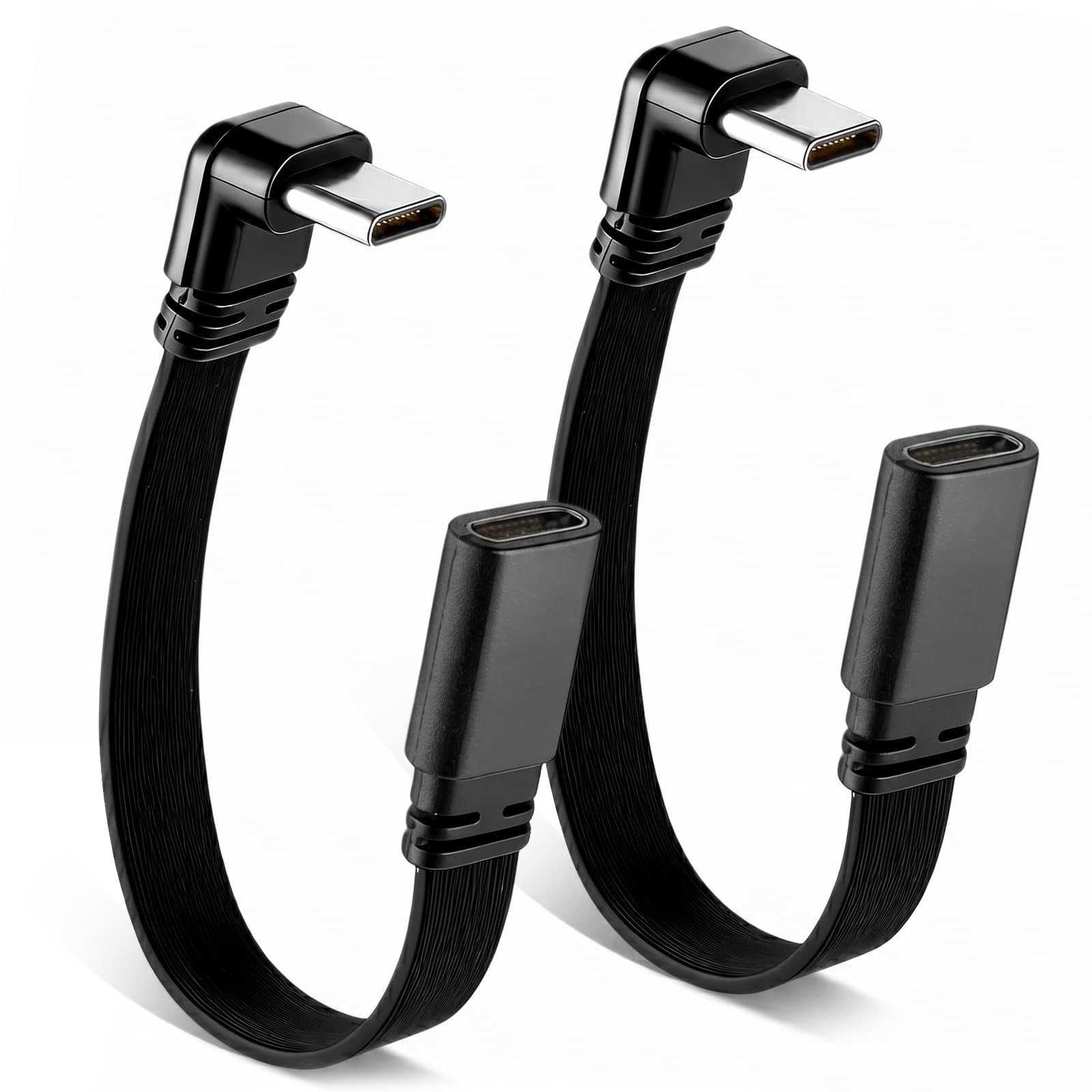 Xthrotsenk 2Pcs 90 Degree USB-C Extension Cable Flat 4inch Male to 101.6 cm