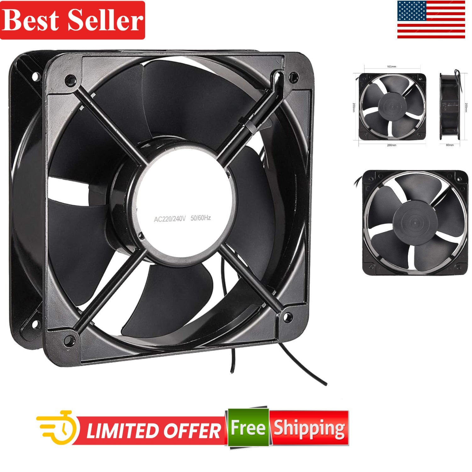 Cooling Fan 200x200x60mm Dual Ball Bearings 220V for Desktop Airflow
