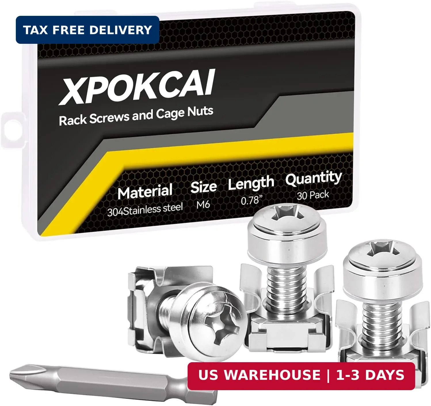 30-Pack 304 Stainless Steel-M6*20mm Rack Mount Screws and Cage Nuts for Server R