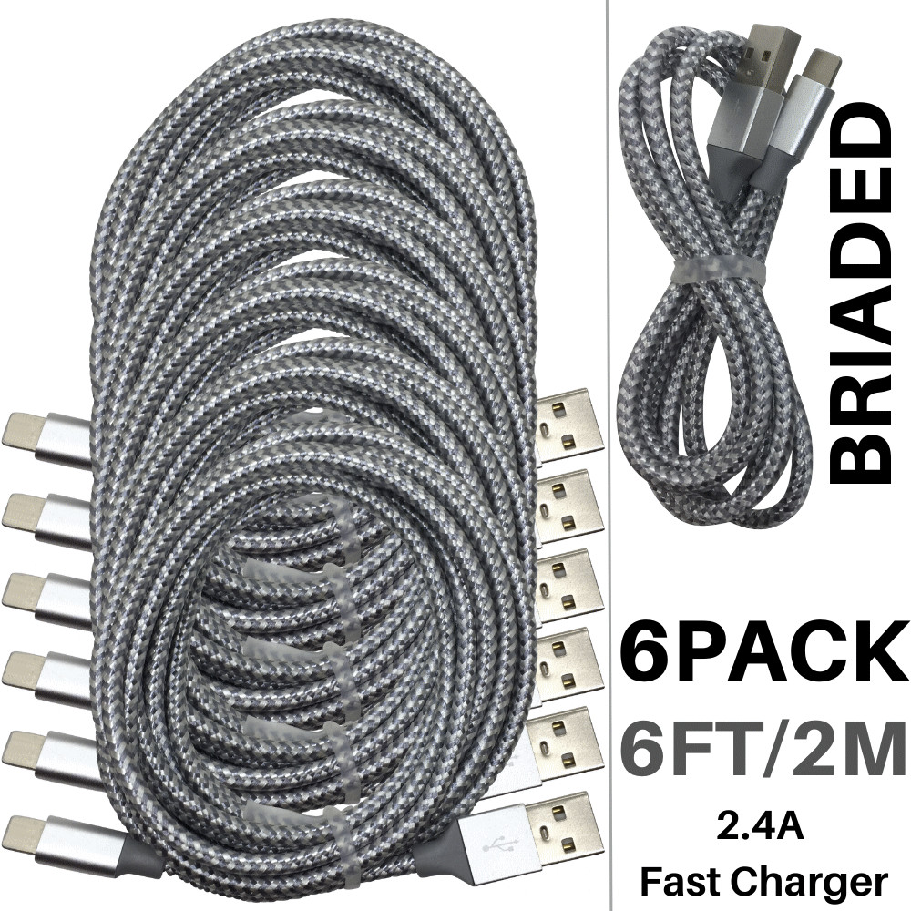 6Pack USB Charger 6Ft Heavy Duty Charging Cord Cable Lot For iPhone 11 Xs XR 8 7