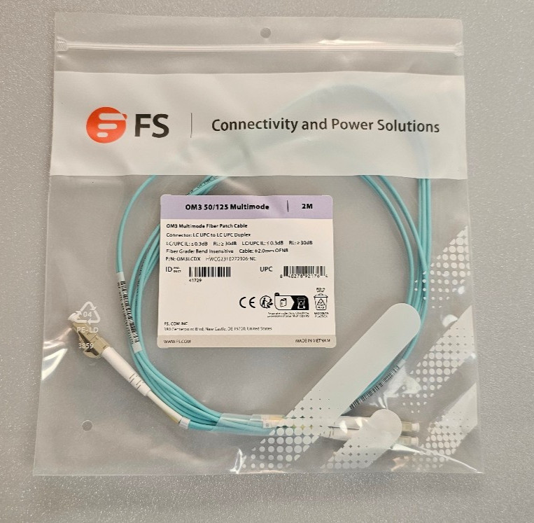 QTY 5 of FS.com OM3 50/125 Multimode Fiber Patch Cable - 2M Length