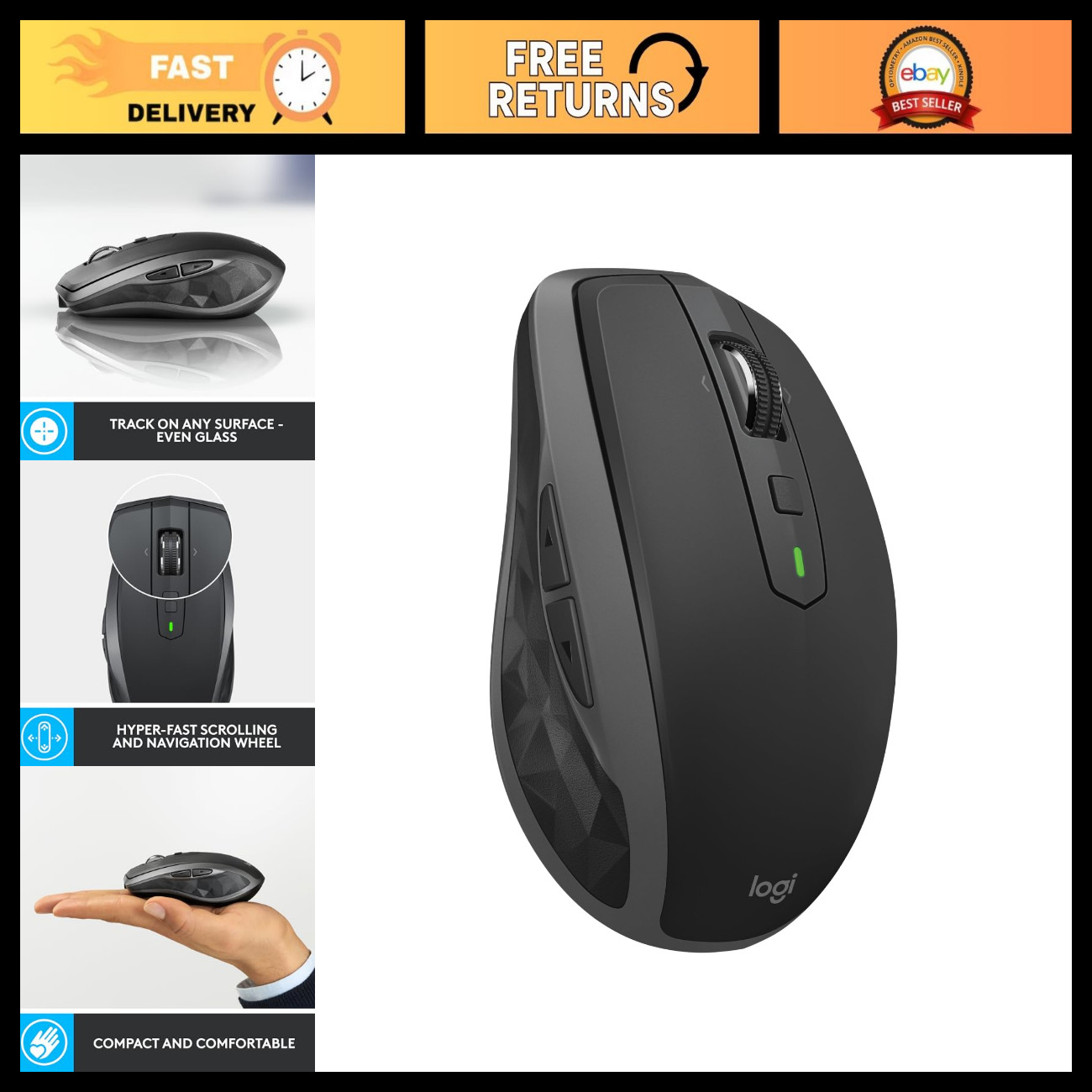 Compact Wireless Bluetooth Mouse - Ergonomic, Portable, Multi-Device, Rechargeab