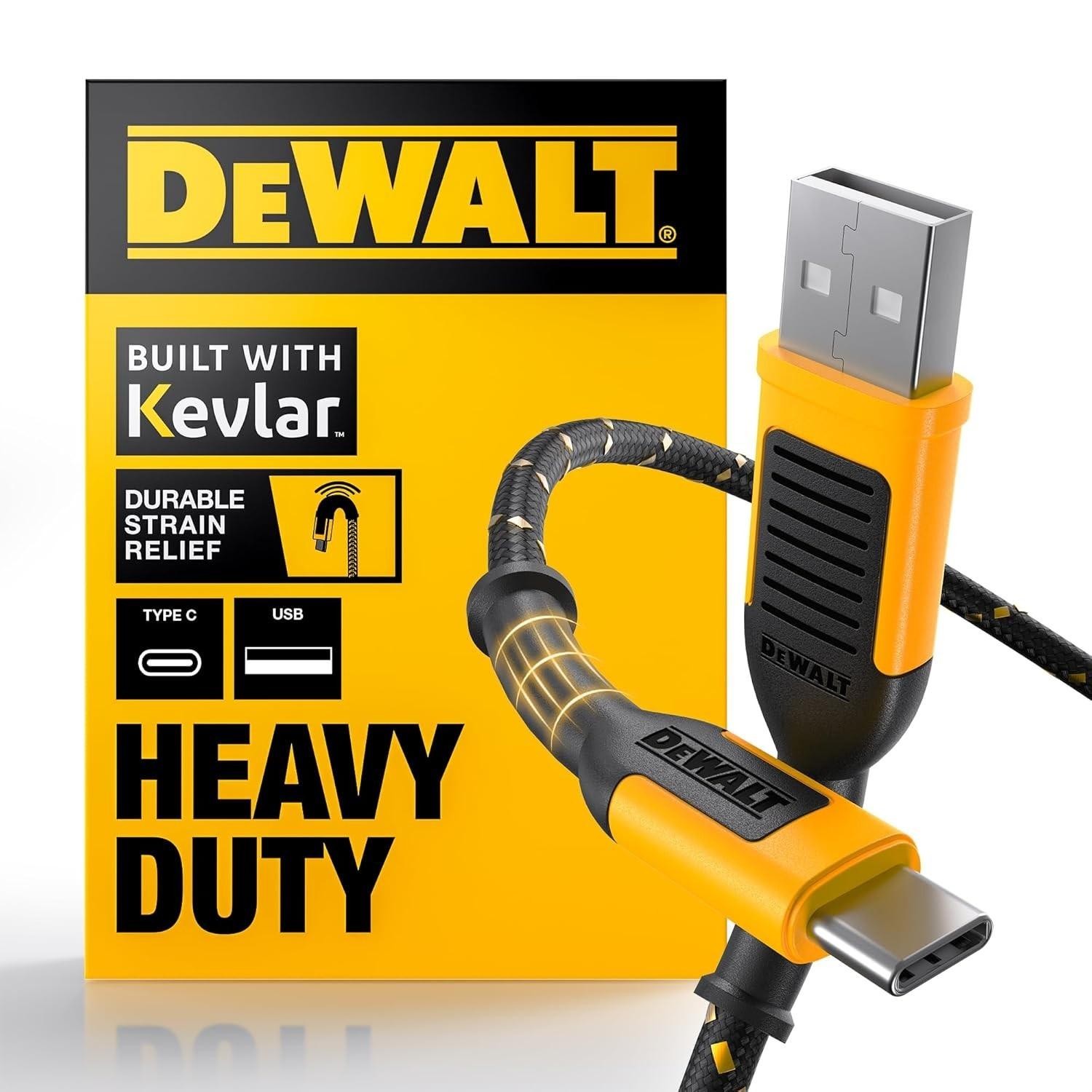 Dewalt Heavy Duty USB C Cable, Premium Braided Nylon USB a to Type C Charger