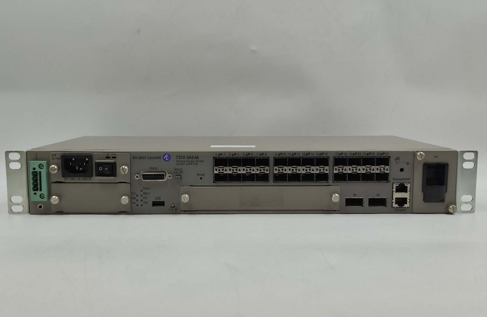 ALCATEL LUCENT 7210 SAS-M 3HE06035AAAB01 24-SFP 2-XFP ETR Service Access Switch