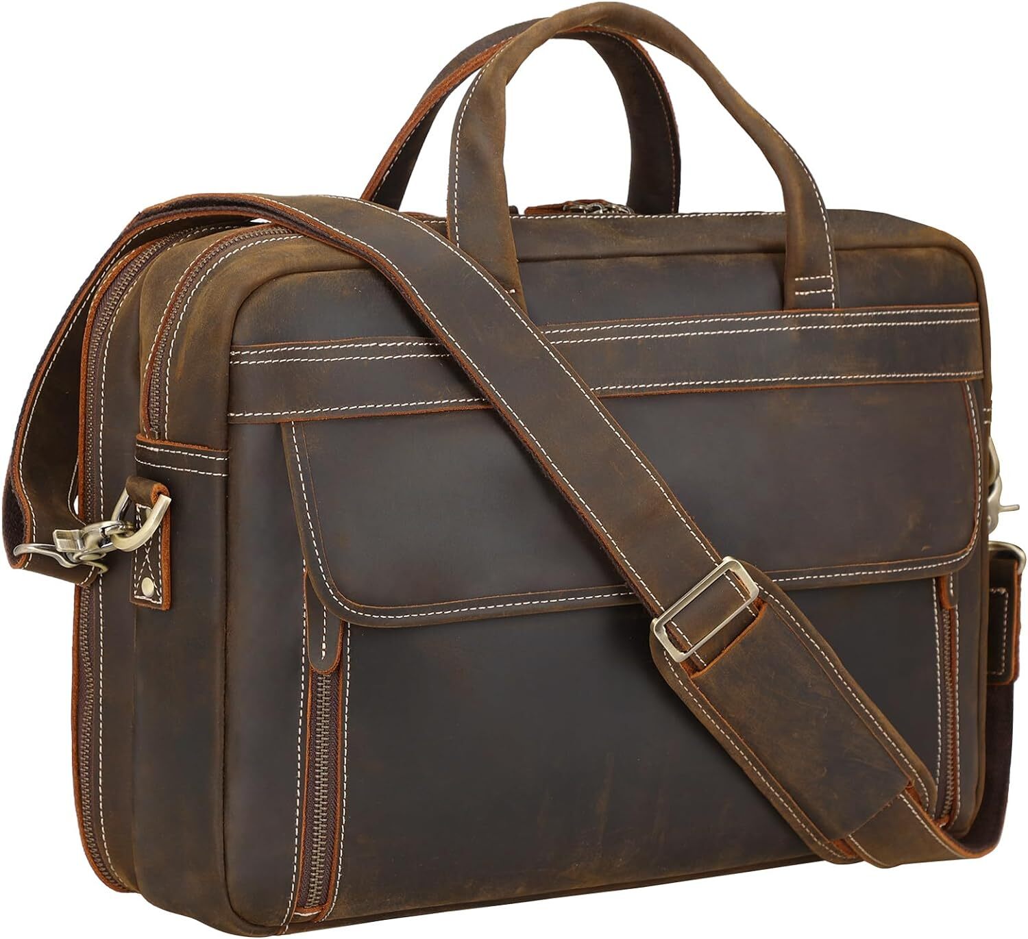 Masa Kawa Leather Briefcase for Men 17" Laptop Computer Case Coffee Color 