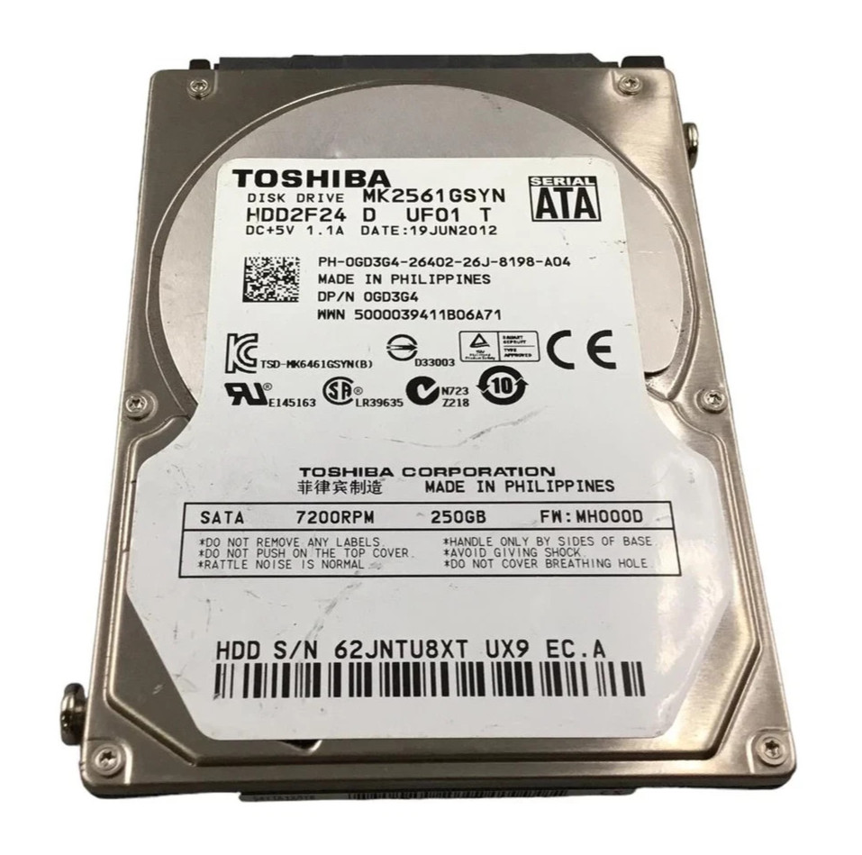 Toshiba HDD2F24 250GB Internal 7200RPM 2.5" (MK2561GSYN) HDD GD3G4