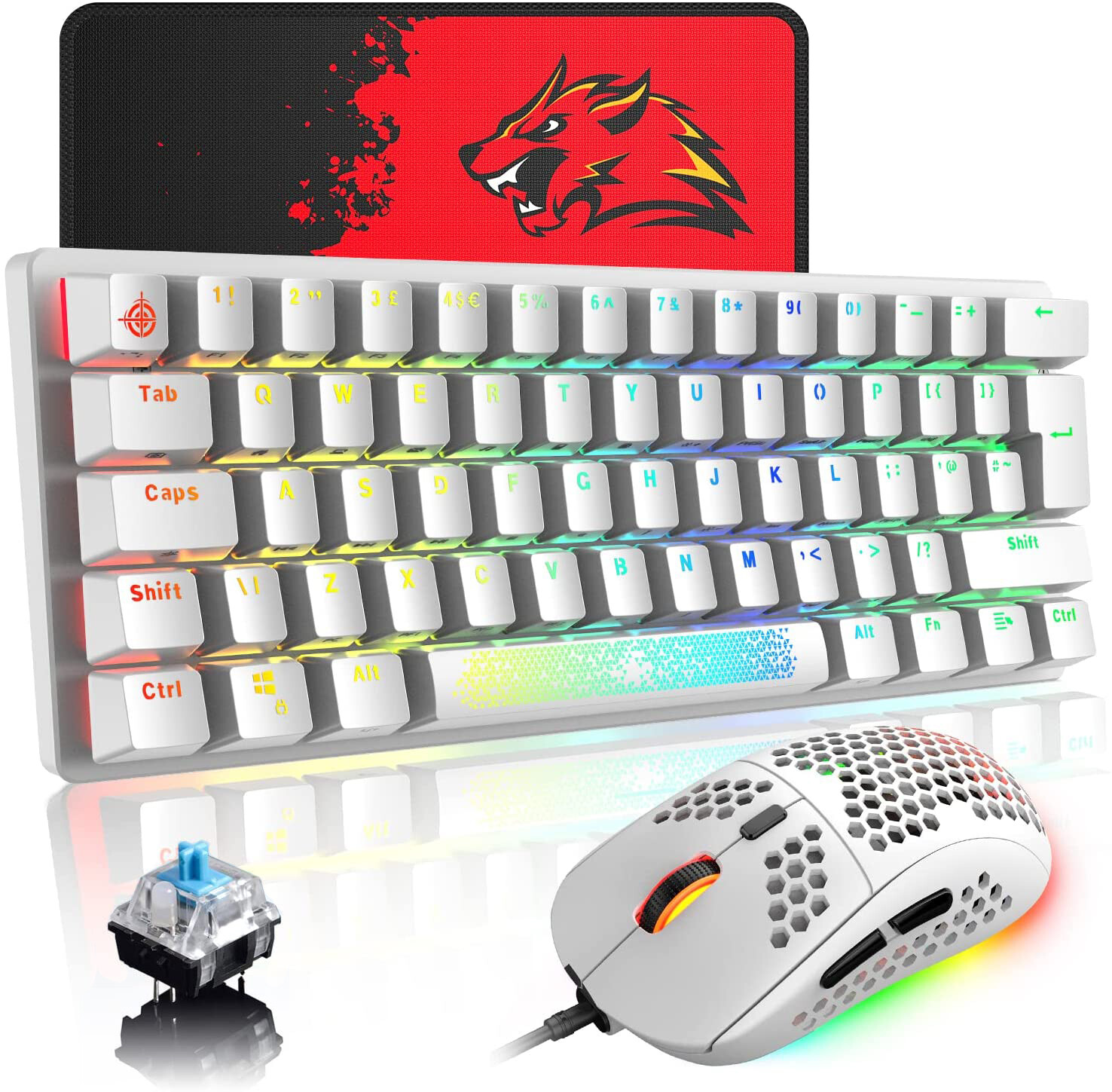 US GAMING GK61 Mechanical Gaming Keyboard 60 Percent | 62 RGB Rainbow LED Backli