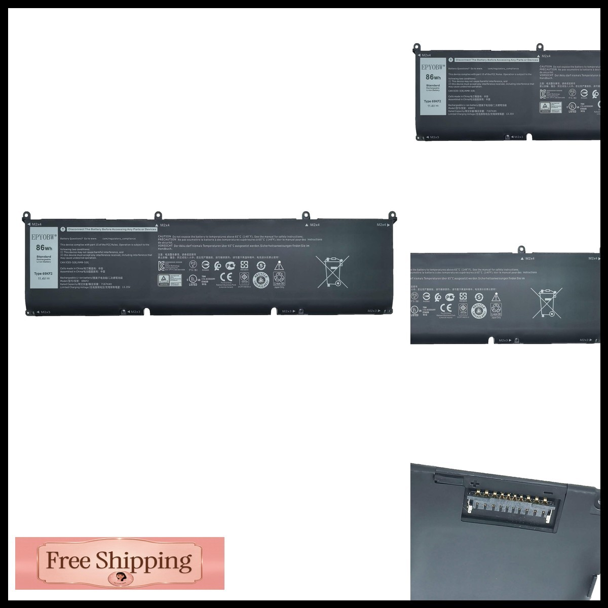 EPYOBW 69KF2 Laptop Battery 86Wh 7167mAh 11.4V 0P8P1P 0DVG8M 70N2F