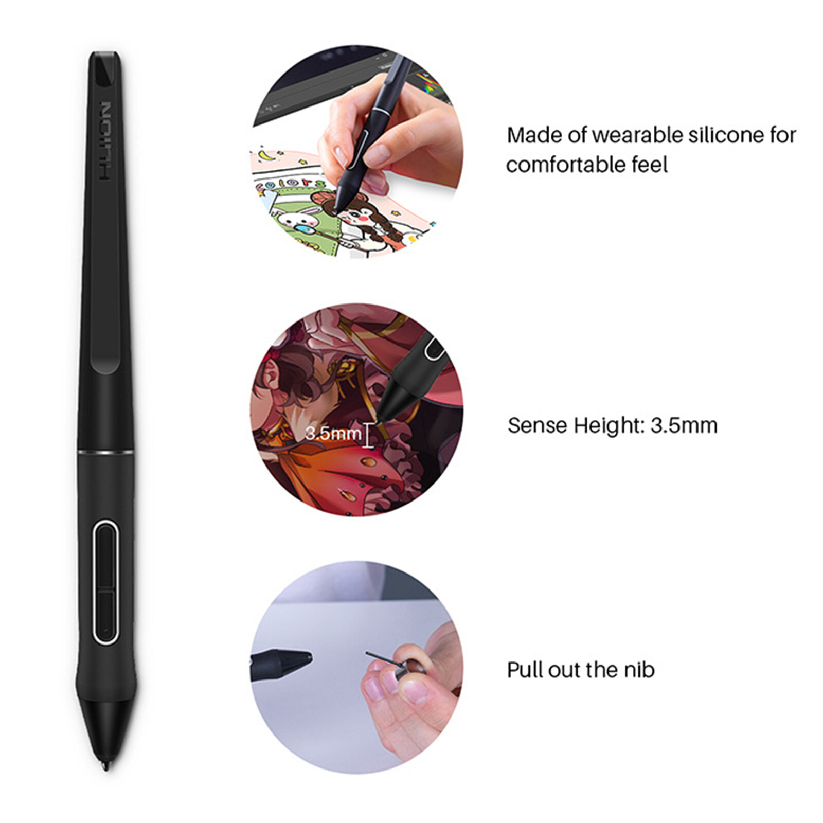 PW517 Battery-free Digital Pen Stylus for Huion Drawing Monitor Kamvas 13,Pro 24