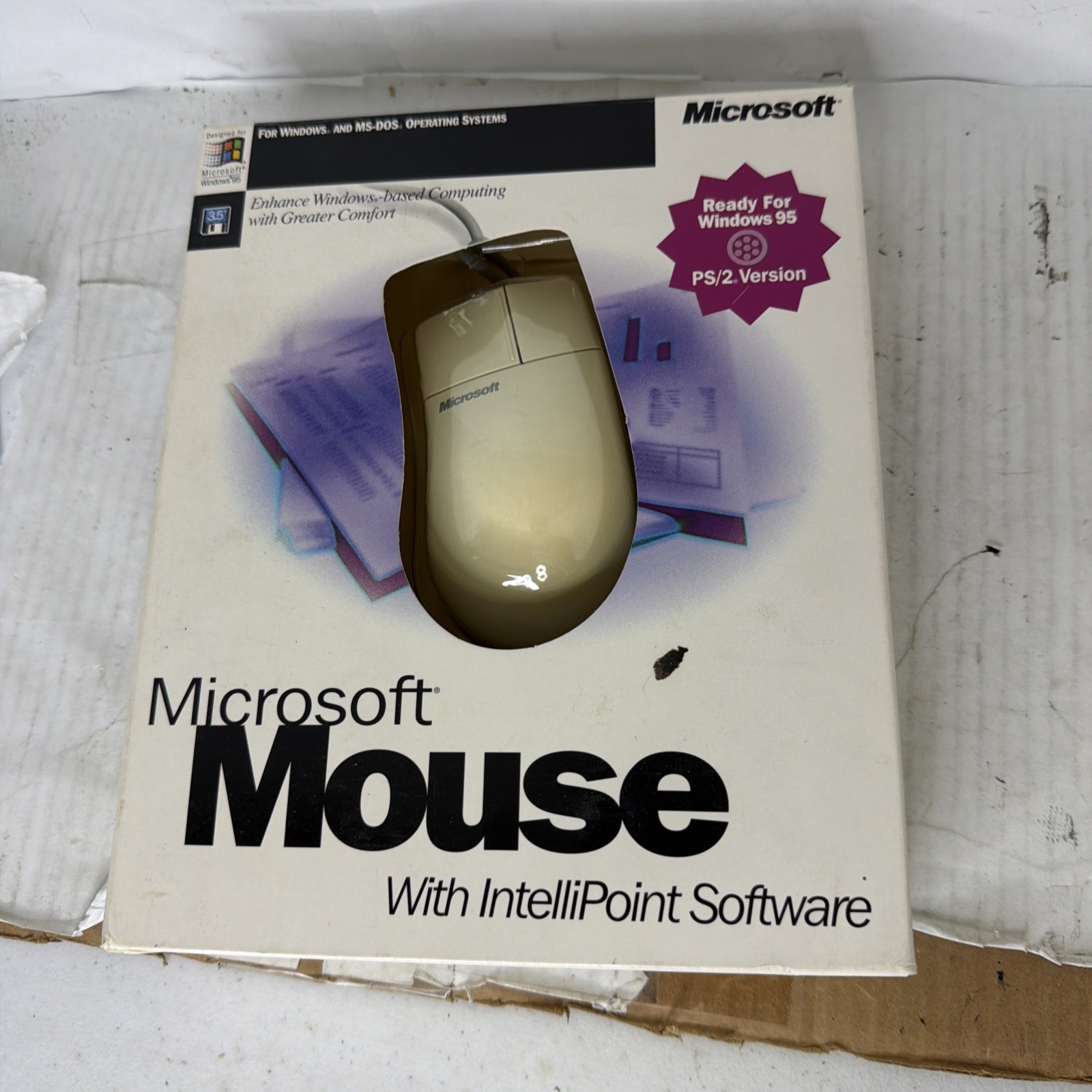 Vintage Microsoft Mouse 2.0 Intellipoint Software Windows 95 W/ Box Mouse Only