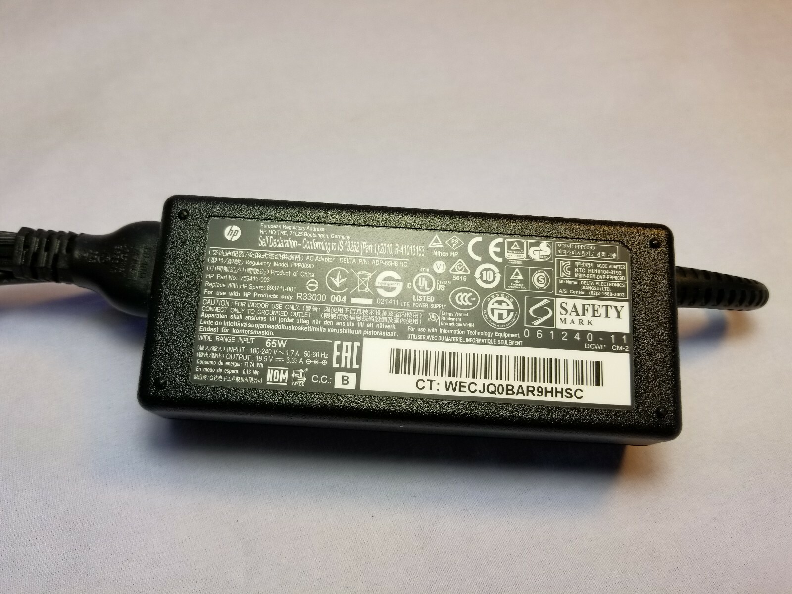 Genuine HP Laptop Charger AC Power Adapter  ADP-65HB HC 65W 