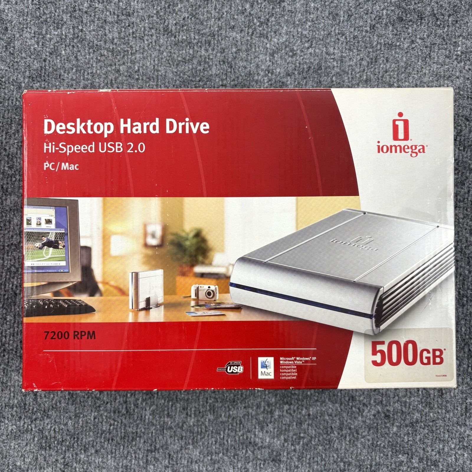 Iomega 500GB Desktop USB 2.0 External Hard Drive PC 7200 RPM Silver Hi Speed EUC