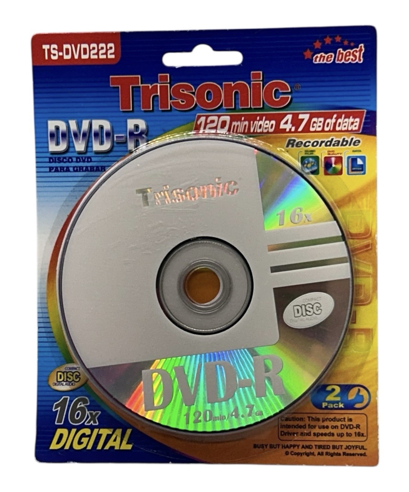 TS-DVD222 Trisonic 120 Min Video 4.7 GB of Data 2 Pack NEW