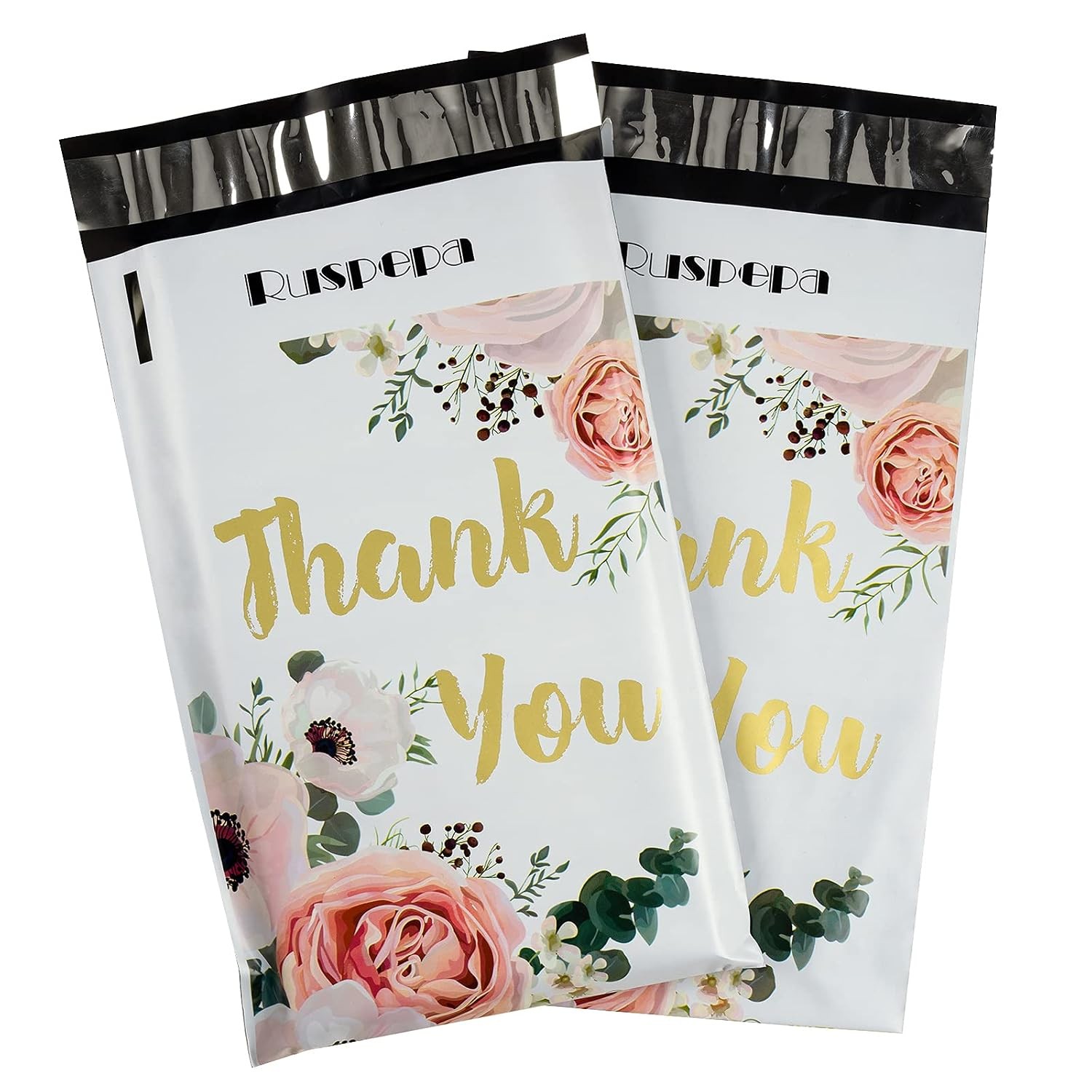 RUSPEPA 6x9 inches Poly Mailers Shipping Bags Thank You Notes Flowers Surrounded