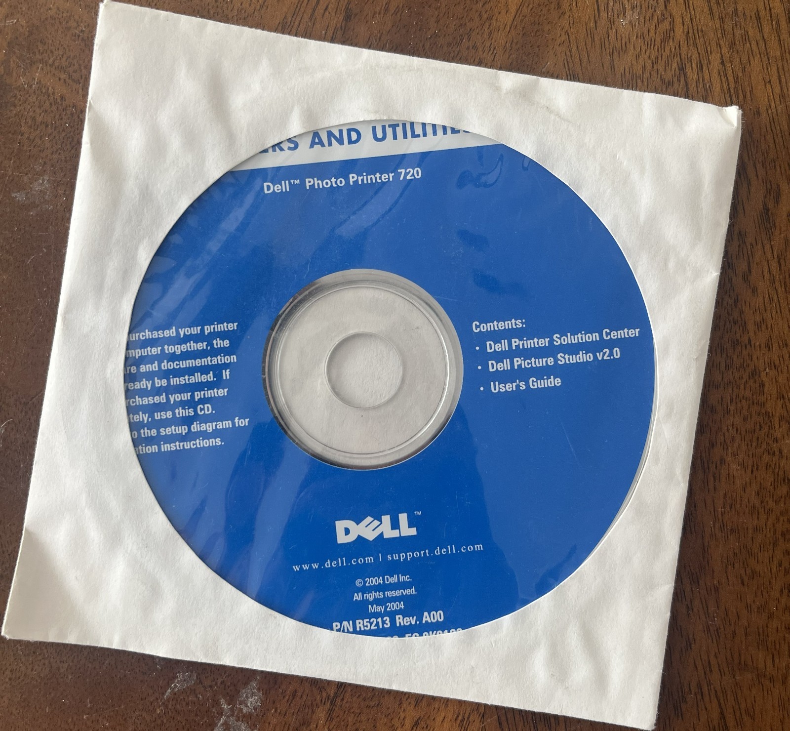 Dell Photo Printer 720 Drivers Utilities CD R5213 A00 May 2004 Original