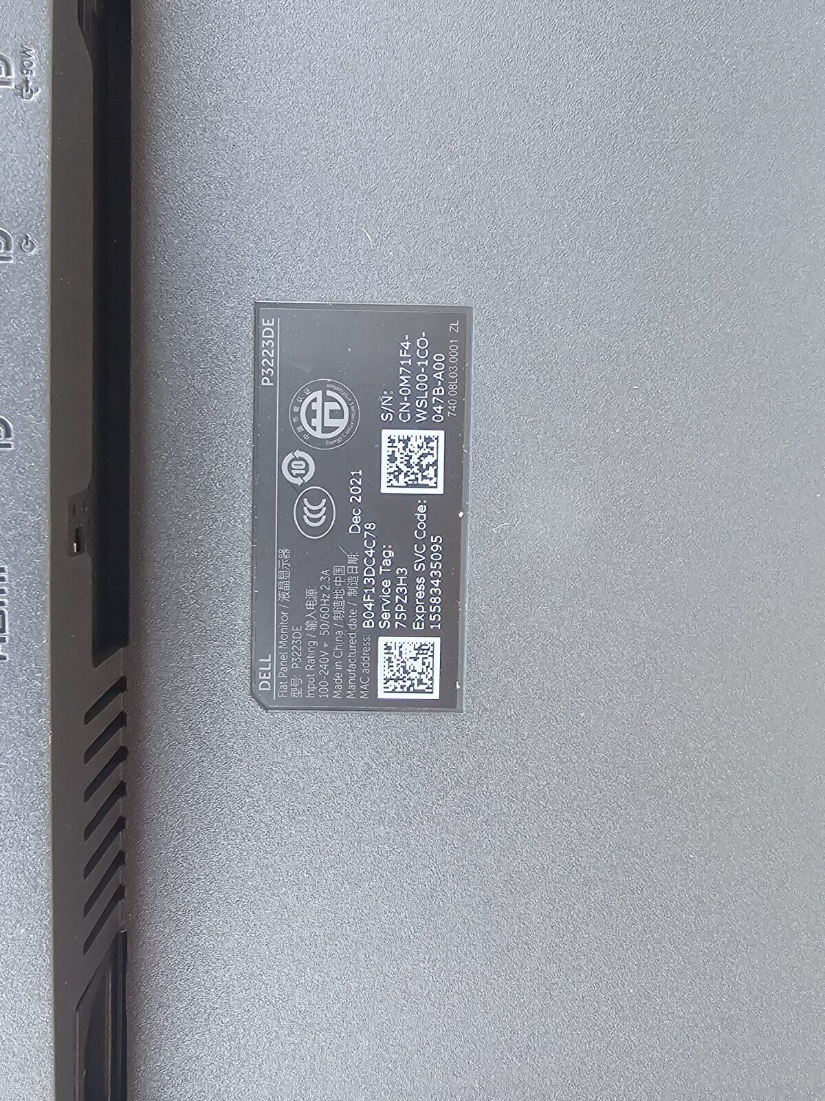 Dell 32 USB-C Hub Monitor – P3223DE for Parts or Repair