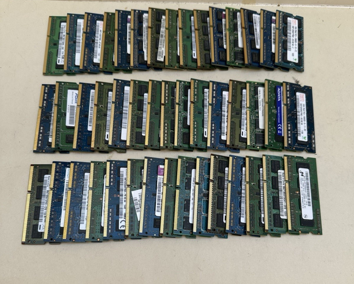 Lot of  45  Mixed Brands/Untested Laptop Memory 1GB and 2GB  DDR3L RAM SO-DIMMs