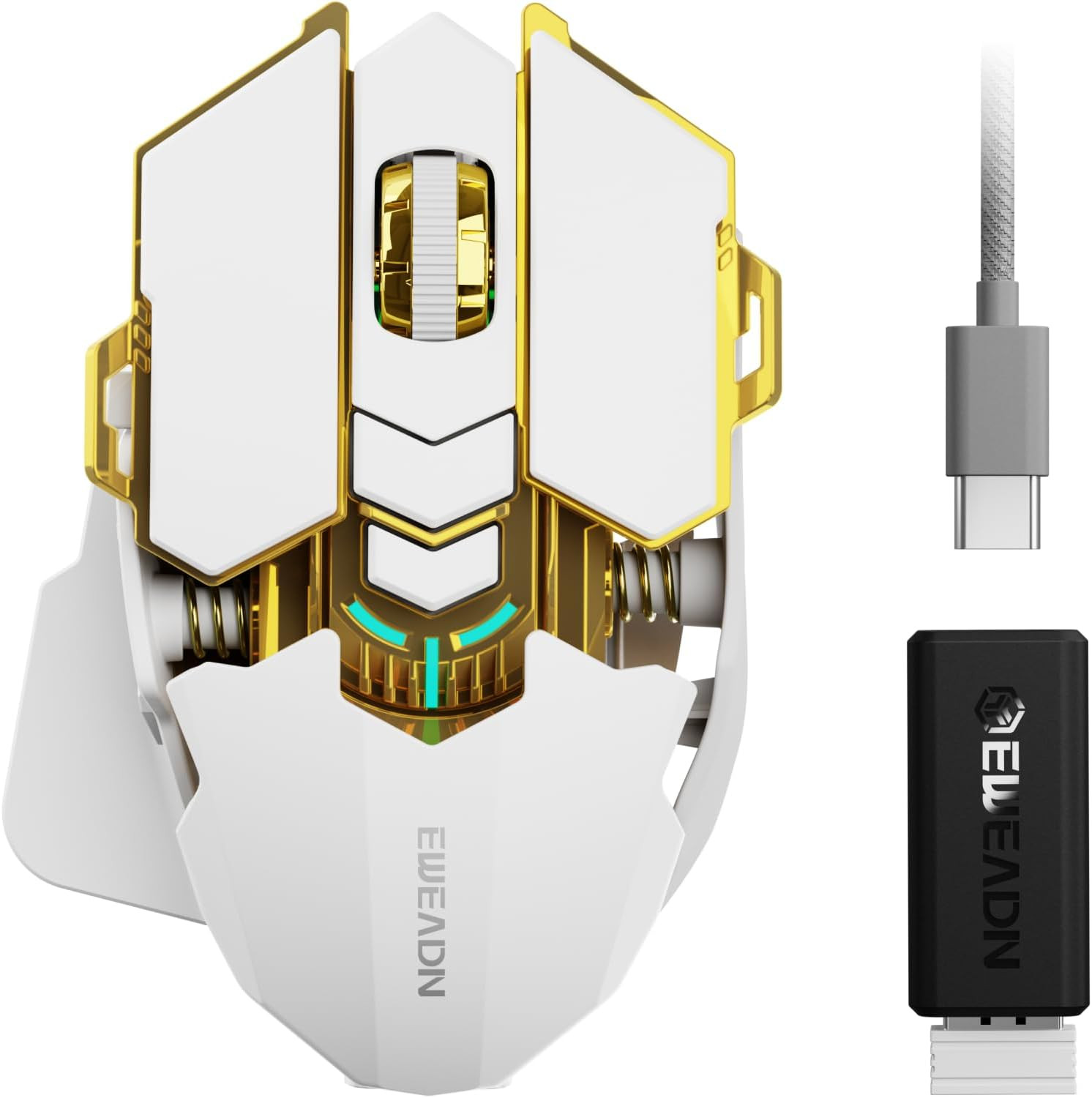 EWEADN G5 Tri-Mode Ergonomic Gaming Mouse 12800 DPI RGB Metal Base White