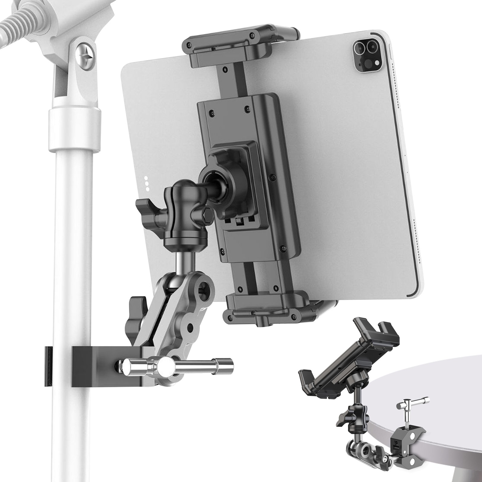 Heavy Duty iPad Tablet Phone Holder Clamp for Mic Stand Bike Treadmill Peloton
