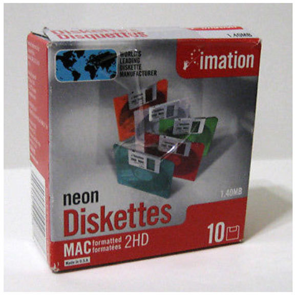 Imation MAC 2HD 1.40MB Neon Floppy Floppies Disks box of Nine (9)