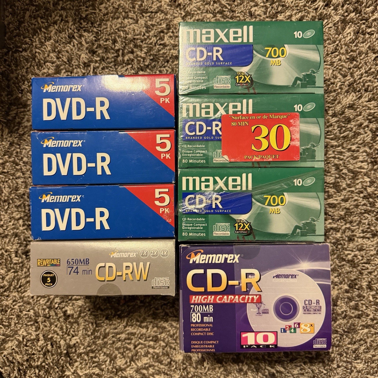 Blank Disc Lot 60 Sealed Memorex DVD-R CD-R CD-RW Maxell CD-R 700MB 4X 12X New