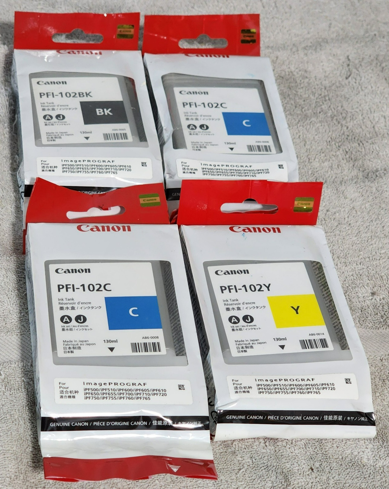 Canon PFI-102BK,C,Y 130ml Ink Cartridge Genuine New Sealed Lot Of 4 2021 2016