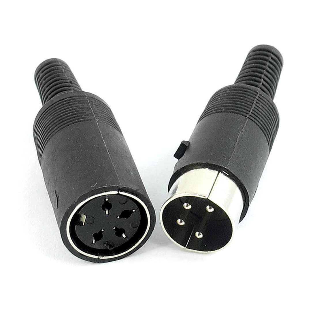 Pair Black Plastic Male + Female 4-Pin DIN Adapter Connector 6mm Dia